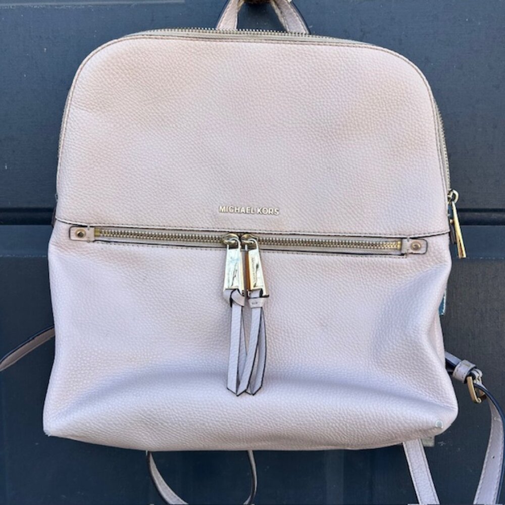 Michael Kors Rhea Medium Pebbled Slim Backpack Blush Pink